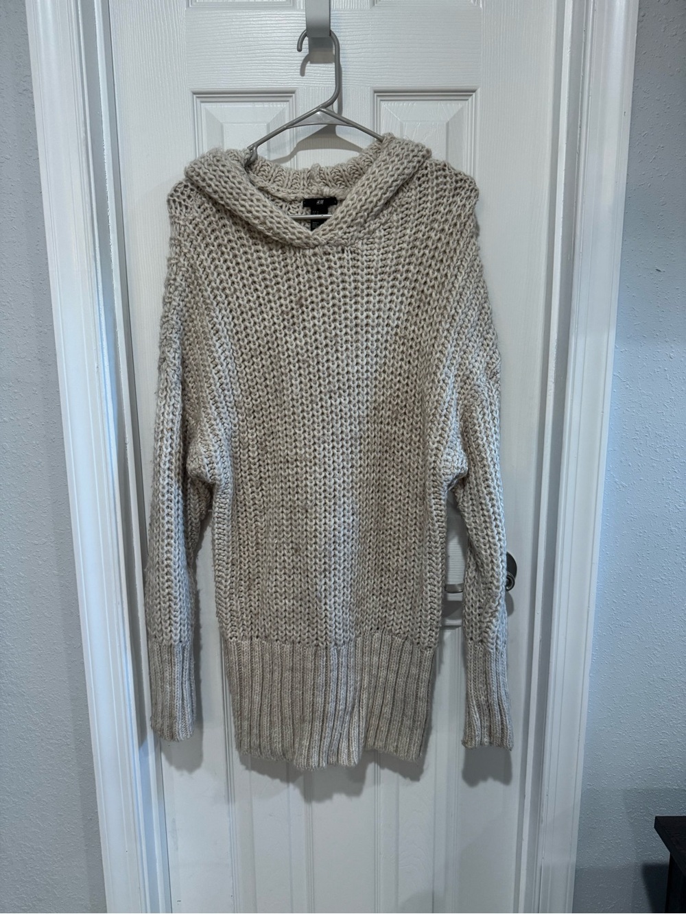 H&M Cream Chunky Knit Hooded Sweater